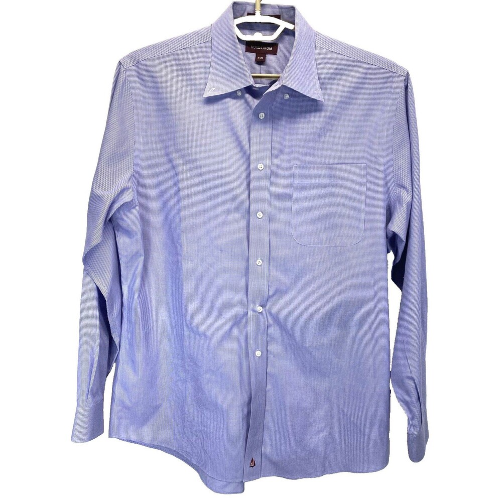 Nordstrom Men's Dress Shirt 16-35(16-36) Smartcare Cotton Long Sleeve Blue Check
